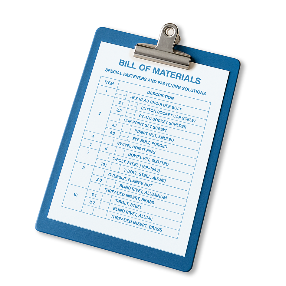 BOM-Stückliste Bill of Materials (BOM) – technische Stückliste für Sonderbauteile und Verbindungslösungen der Stahlberg GmbH.